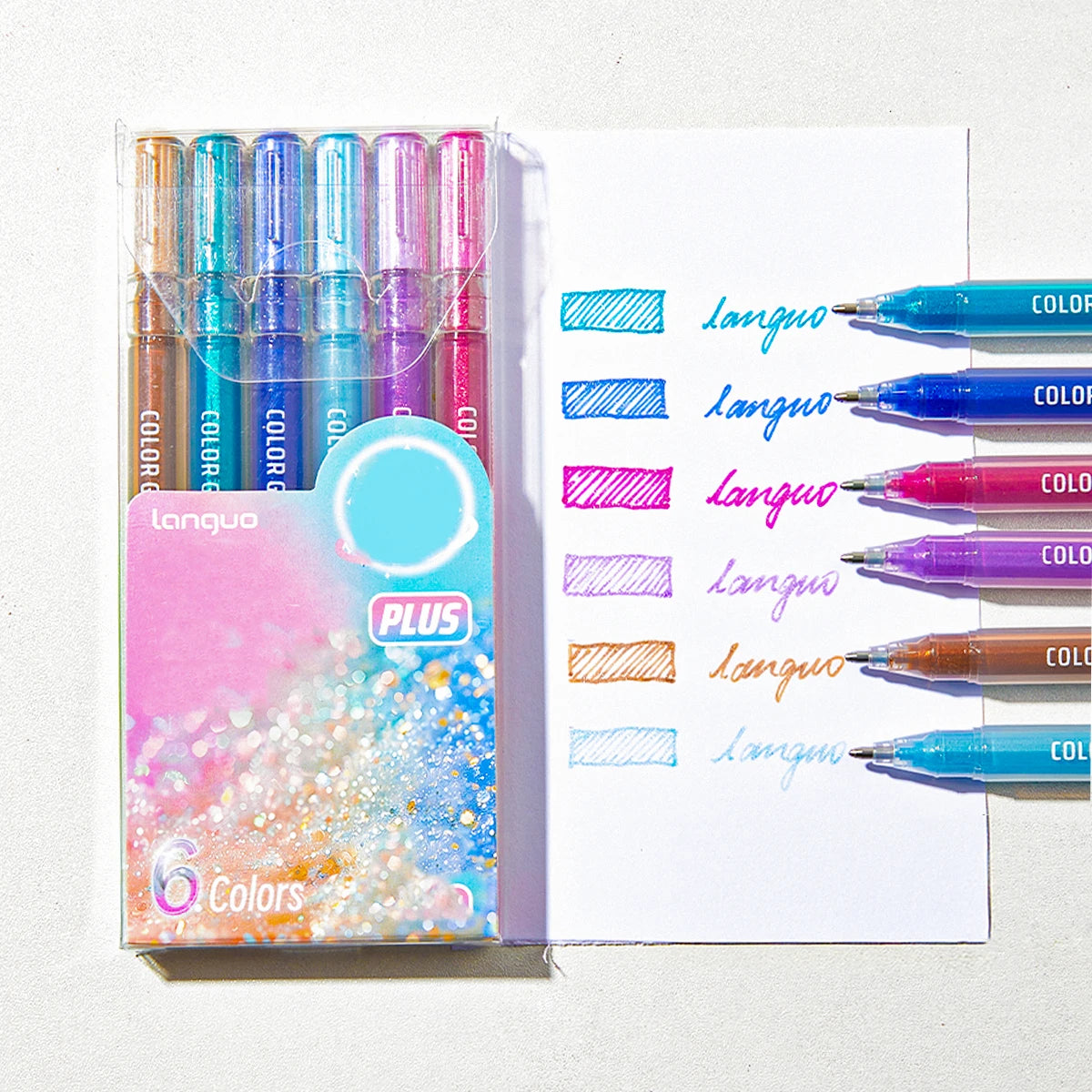 6pcs color highlighters 
suitable for notebooks, writing, greeting cards, school stationery, holiday gifts