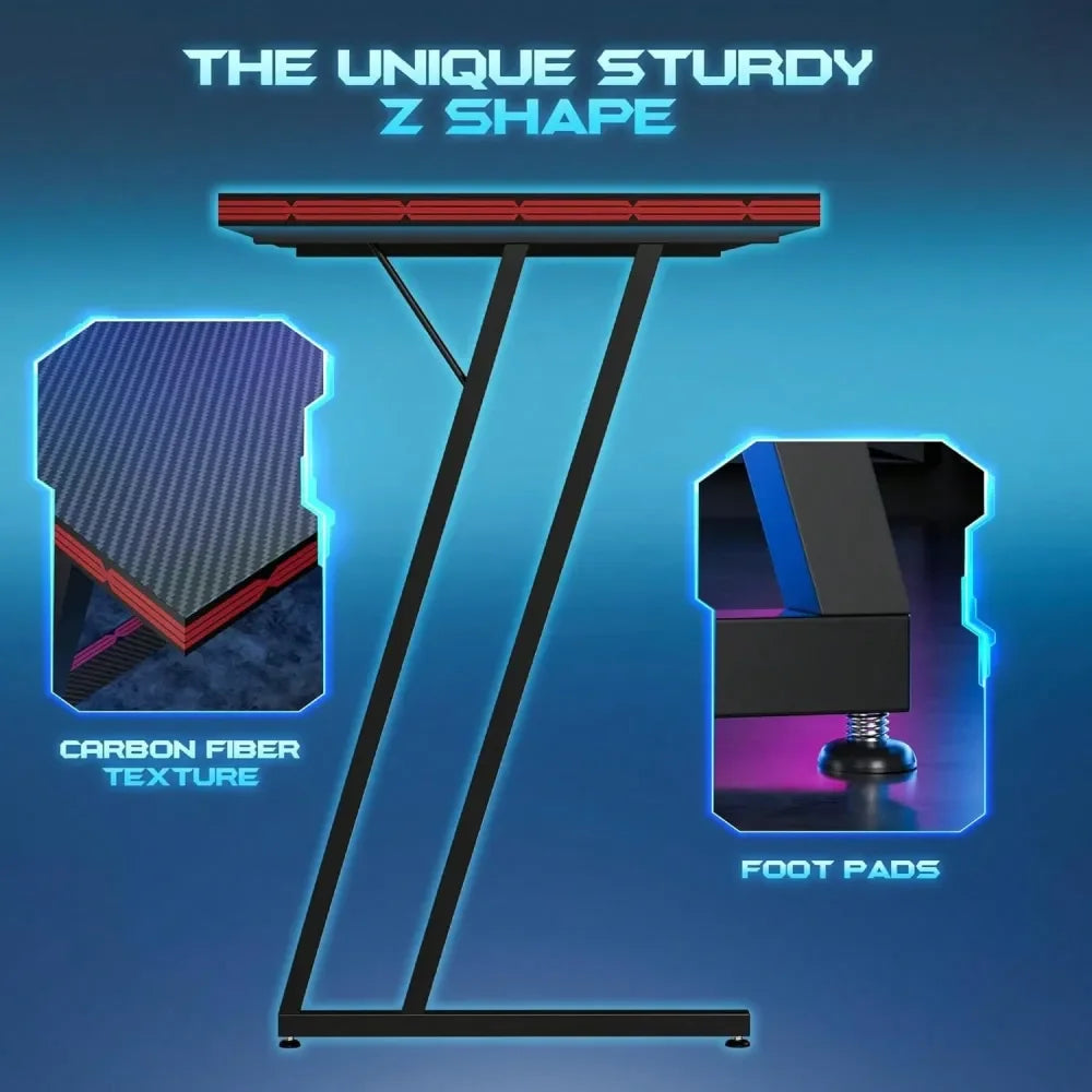 L Shaped Gaming Desk Computer Corner Desk PC Gaming Desk Table With Large Monitor Riser Stand For Home Office Sturdy Writing Wo