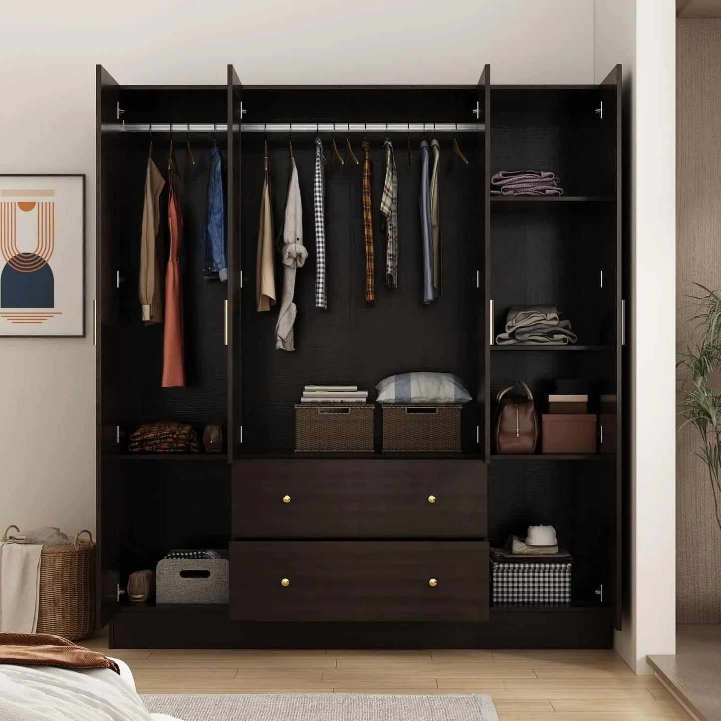 Dark Brown Wardrobe Armoire with Mirror