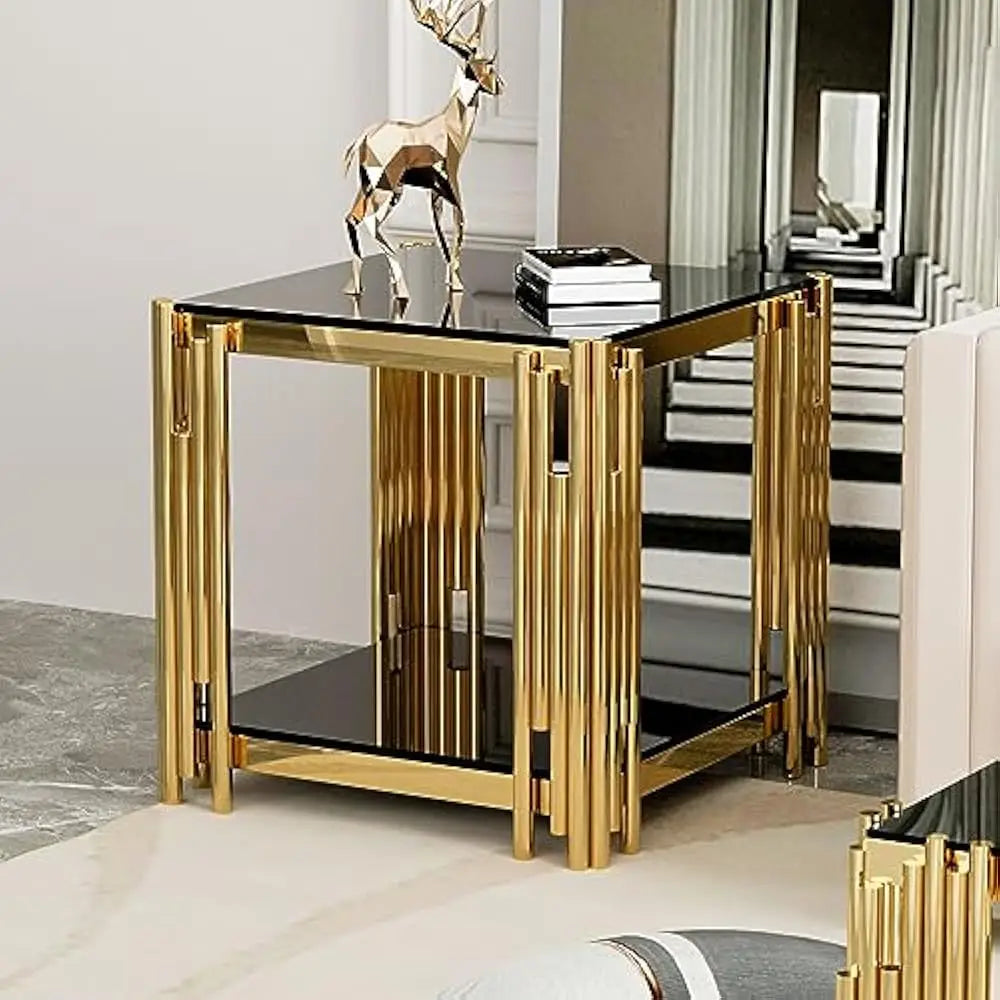 Gold Glass Living Room End Table