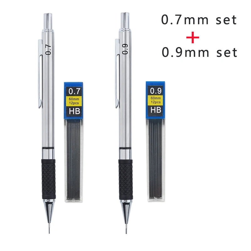 Metal Mechanical Pencil set with pencil grip 
Leads Art Drawing Student
 Office Supplies 0.5/0.7/0.9/2.0mm Automatic Pencil