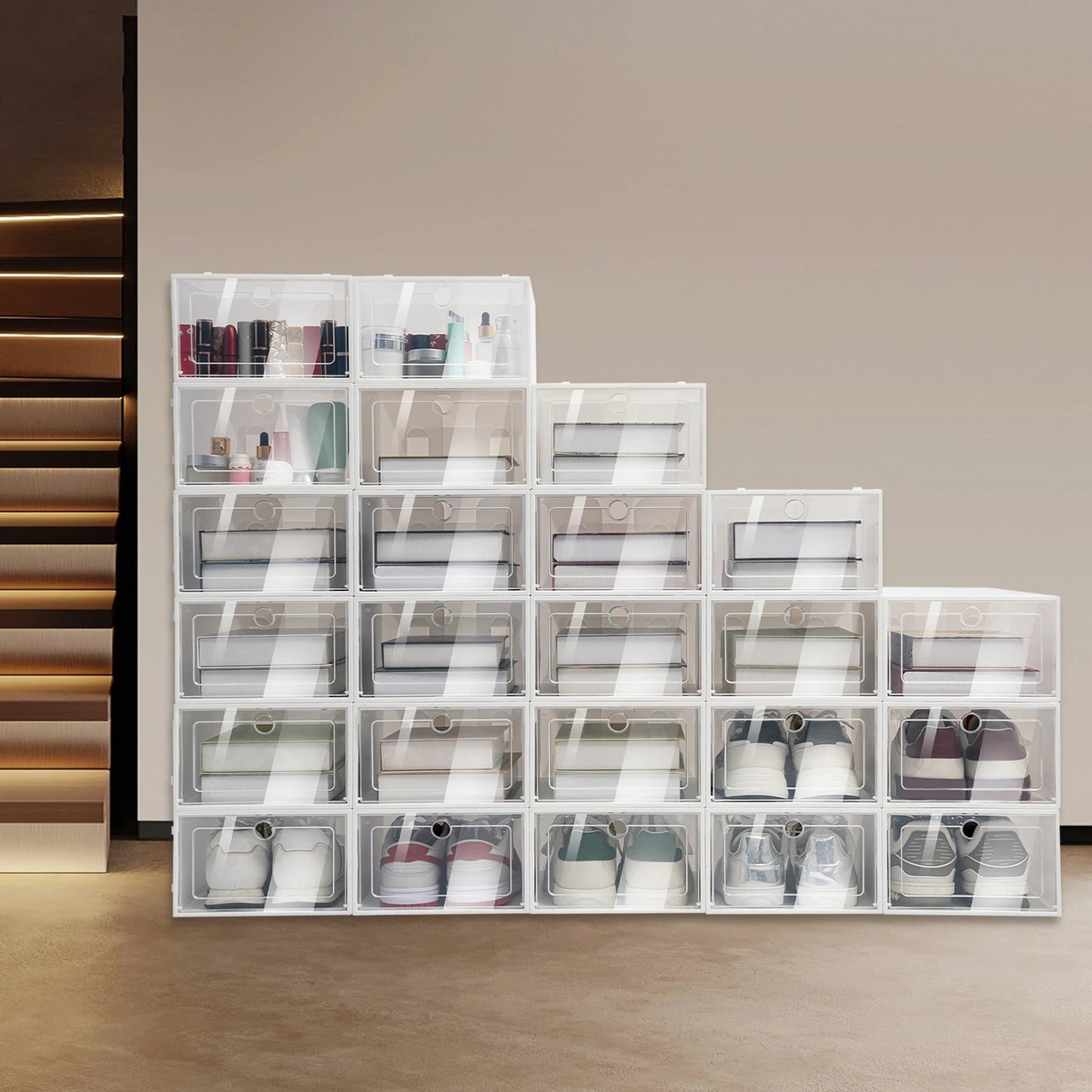 24 Pack Stackable Shoebox Thicken & Sturdy Clear
 Multifunctional Shoe Box for Universal Shoe Storage and Sneaker Boot Container