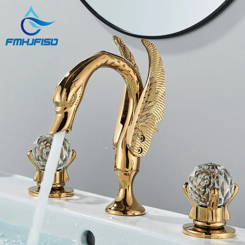 Luxury Gold Swan Bathroom Crystal Handle Swan Basin Faucet