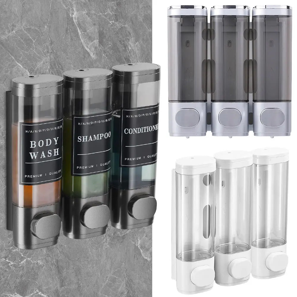 Shampoo and Conditioner Dispenser 3 Chamber Shower Soap Dispenser Wall-Mounted
Shower Dispenser for Bathroom Kitchen Hotel