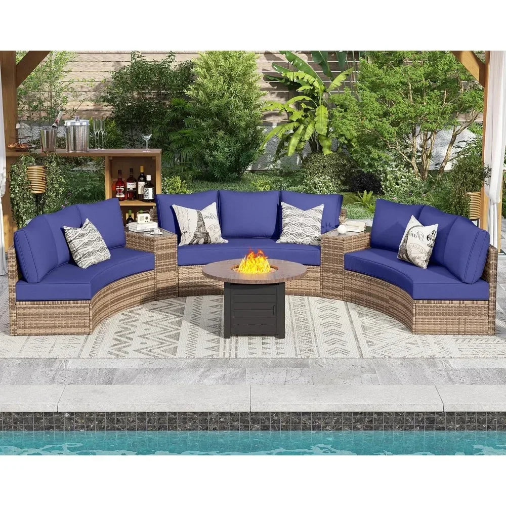 11 Piece Half-Moon Sectional Round Patio Furniture Set