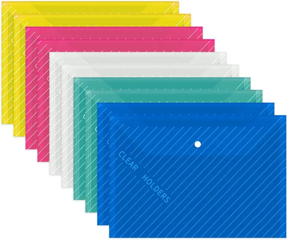 10 PCS Plastic Folders for Document,
 A4 Size Plastic Envelopes with Snap Closure, 
Clear File Folders Bags for School Office