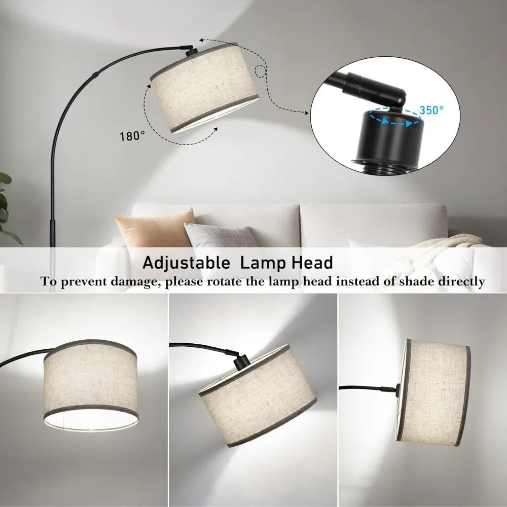 Modern Standing Lamp with Adjustable Drum Shade, Arched Floor Lamp with Foot Switch