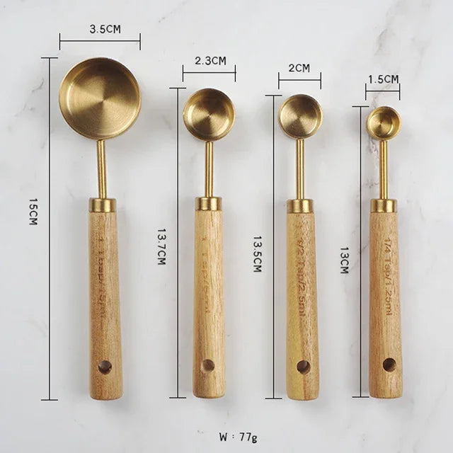 8pcs Wooden Gold Measuring Cups And Spoons,