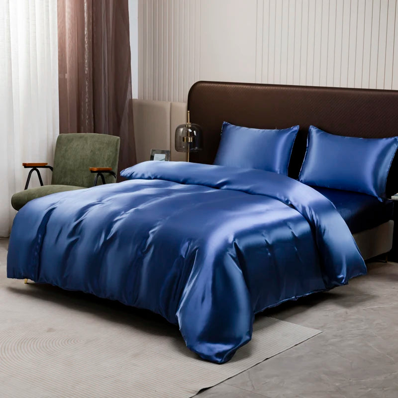 Black Luxury Ice Silk Bedding Set Satin