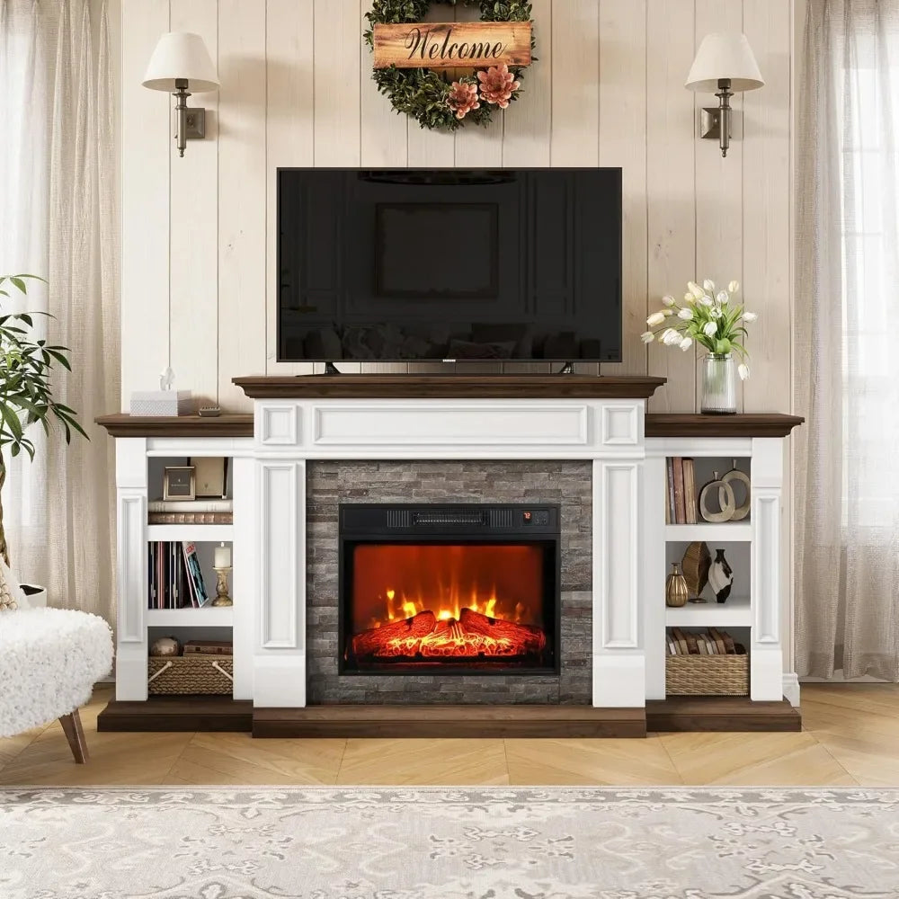 Electric Fireplace TV Stand with Mantel and Cabinets,