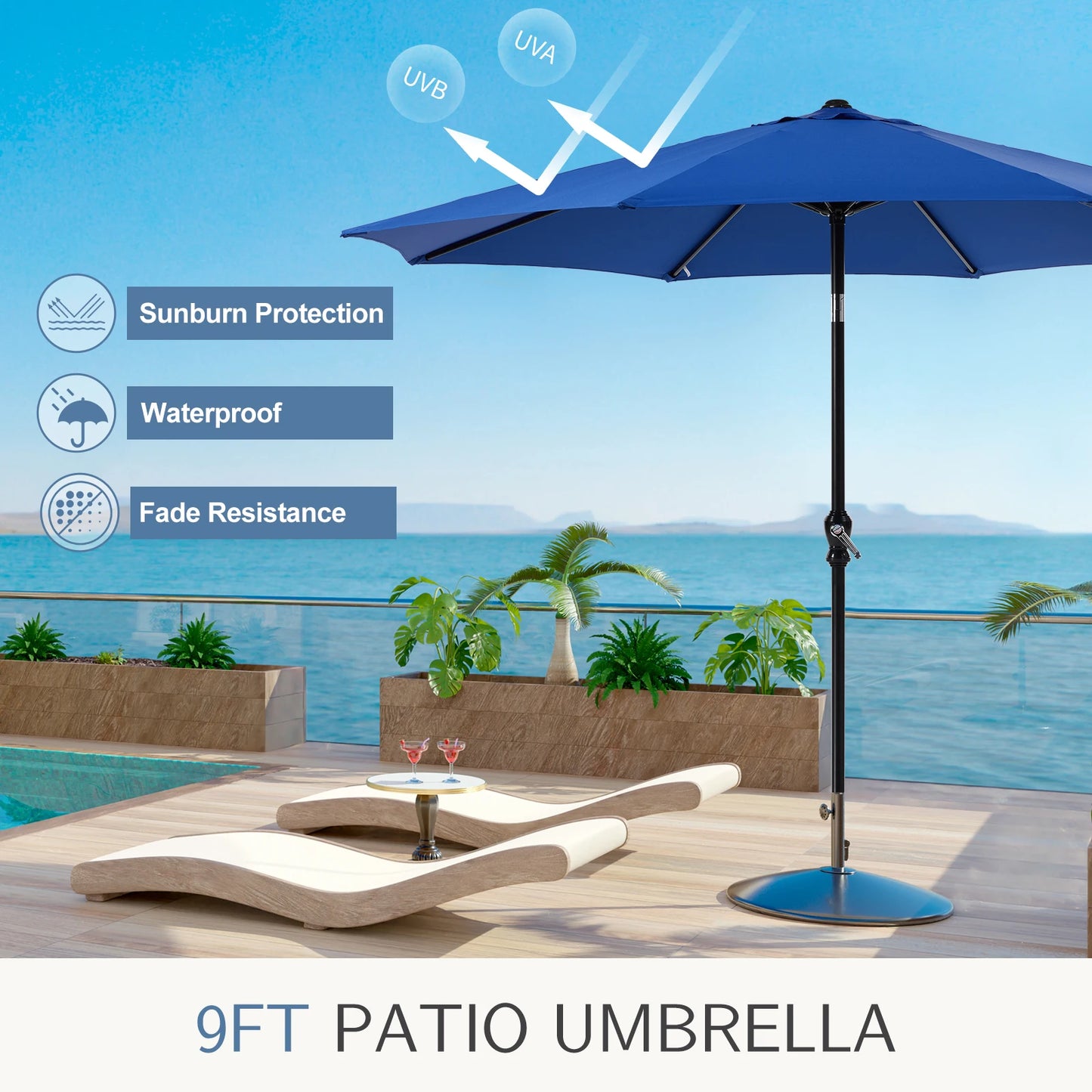 JHK Outdoor Patio Umbrella UV Protection For Garden