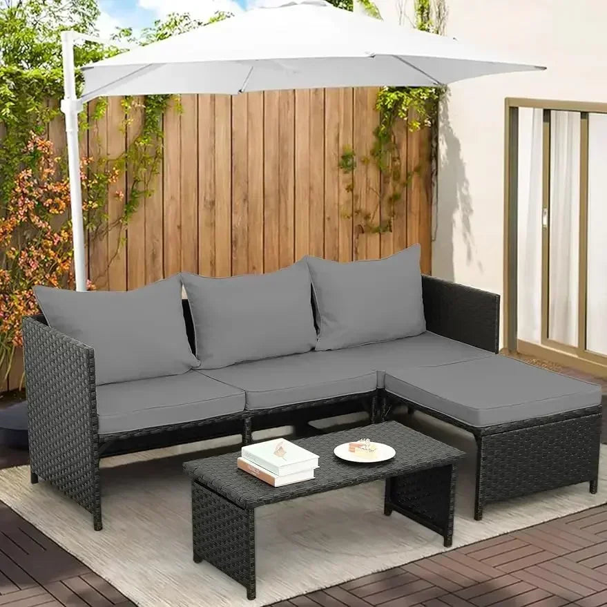 Outdoor 3-Piece PE Rattan Furniture Set Patio,