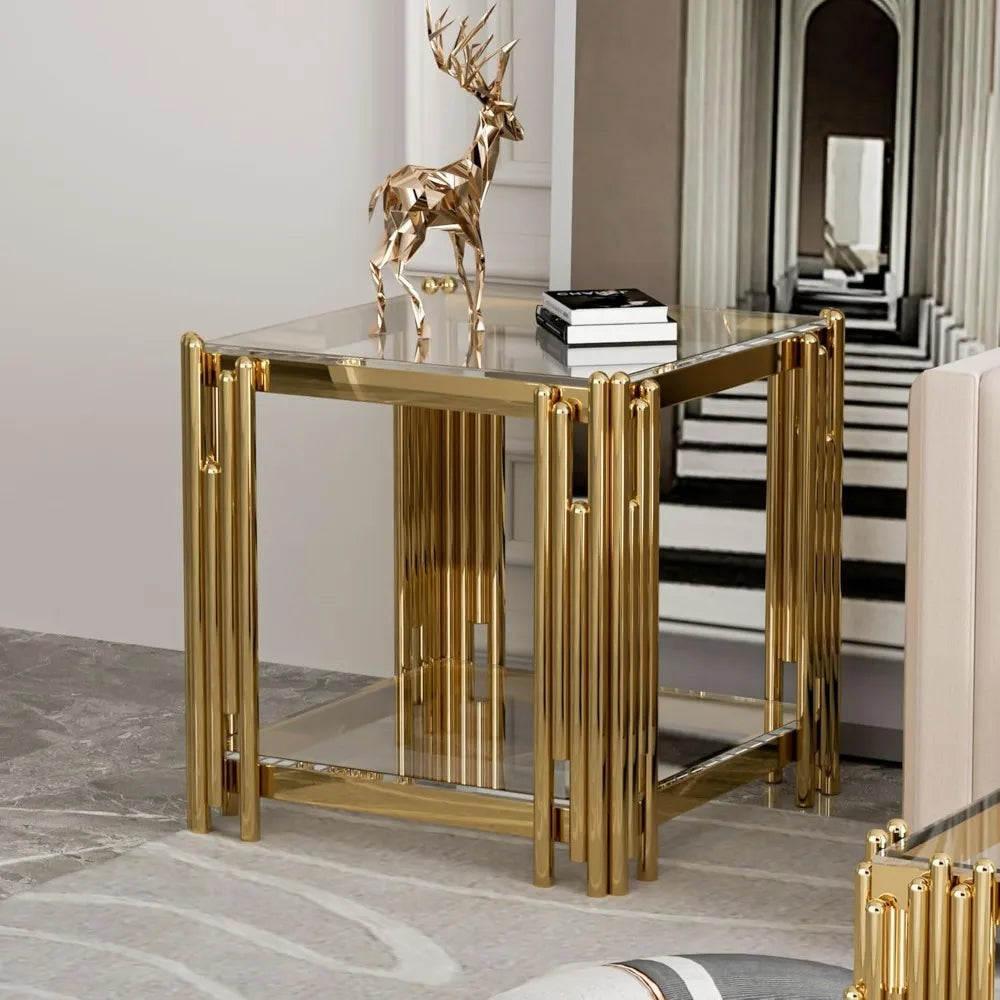 Gold Glass Living Room End Table