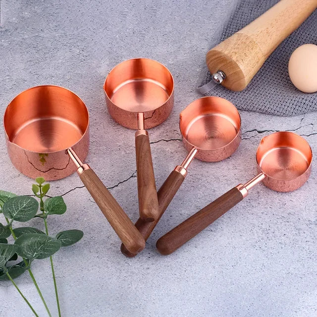 8pcs Wooden Gold Measuring Cups And Spoons,