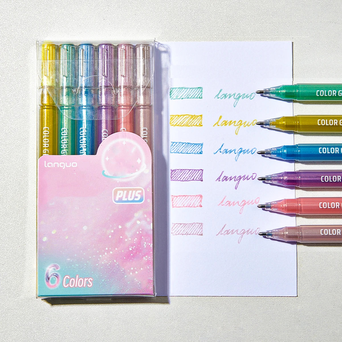 6pcs color highlighters 
suitable for notebooks, writing, greeting cards, school stationery, holiday gifts