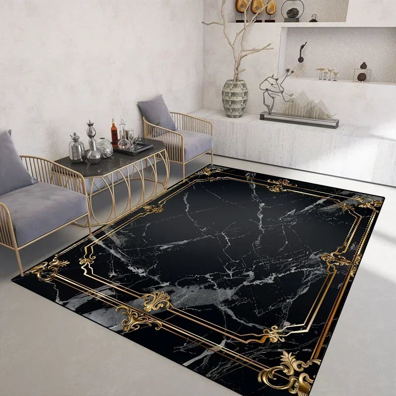 Light Luxury Black Gold Rugs for Living Room