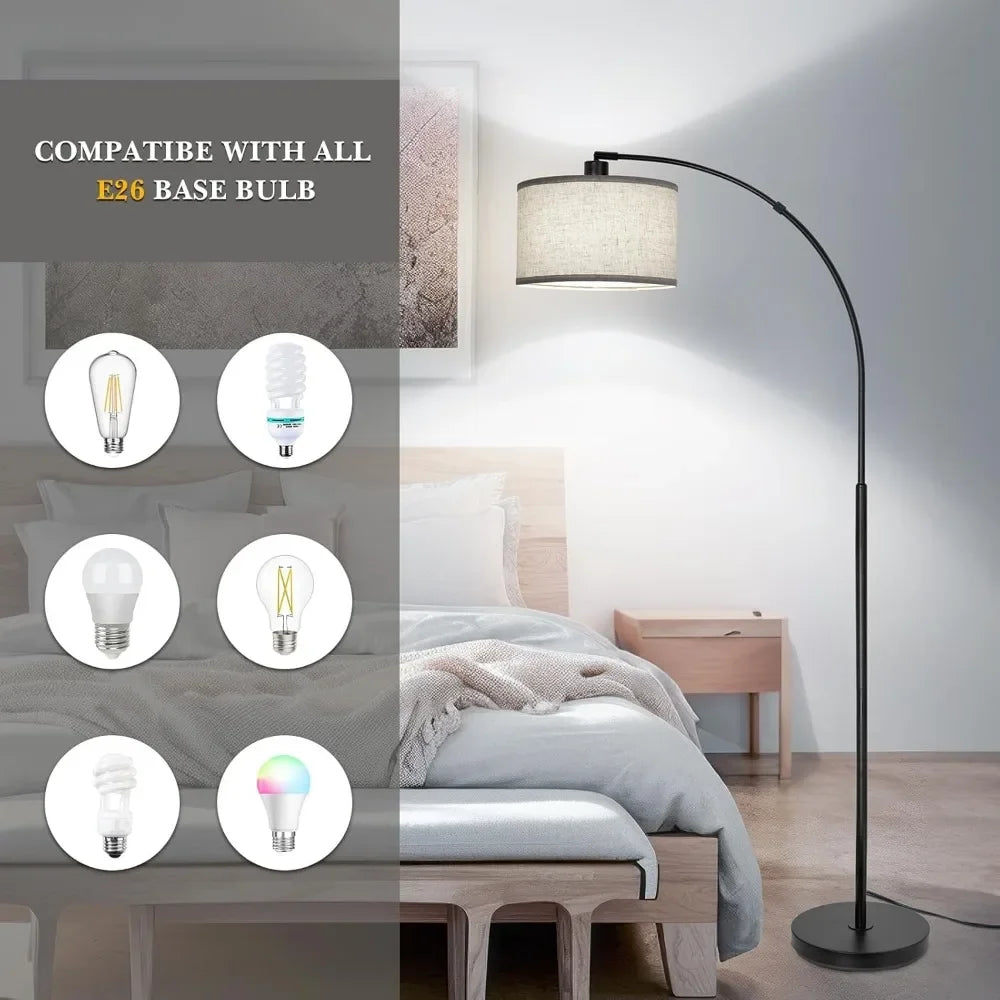 Modern Standing Lamp with Adjustable Drum Shade, Arched Floor Lamp with Foot Switch