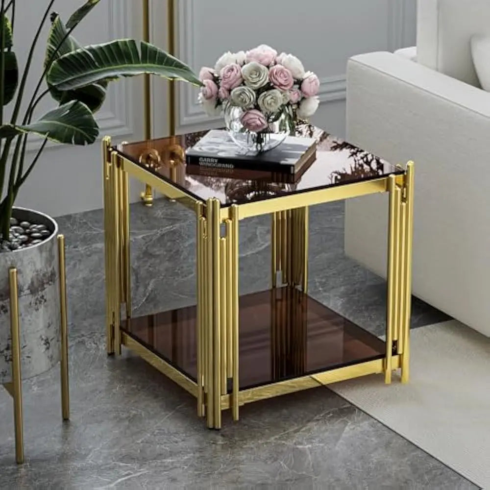 Gold Glass Living Room End Table