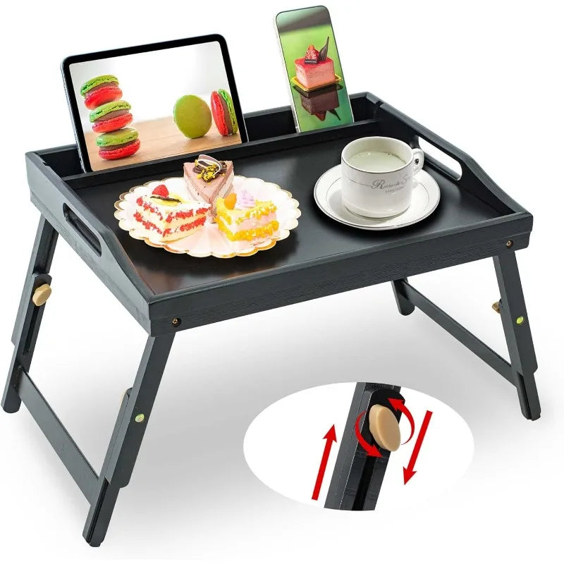 Bamboo Breakfast Food Table with Phone Tablet Holder