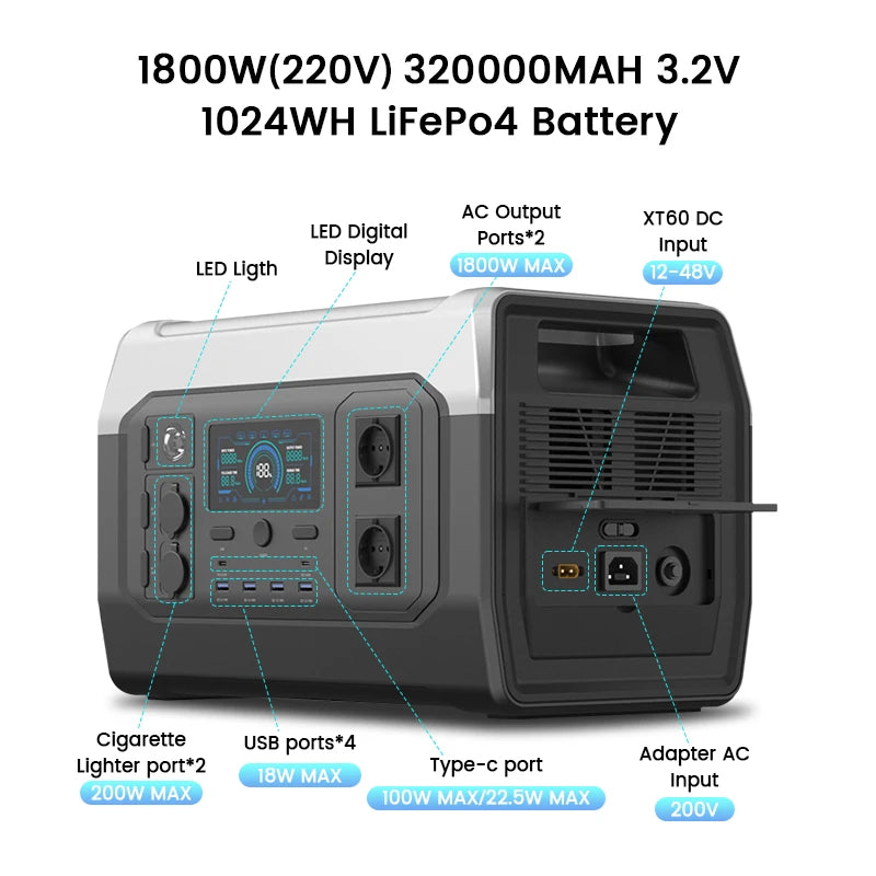 300W 1000W 2000W Portable Power Station Generator Camping Lifepo4 Battery 110V/220V AC Outlets for Camping Home Tents Outdoor