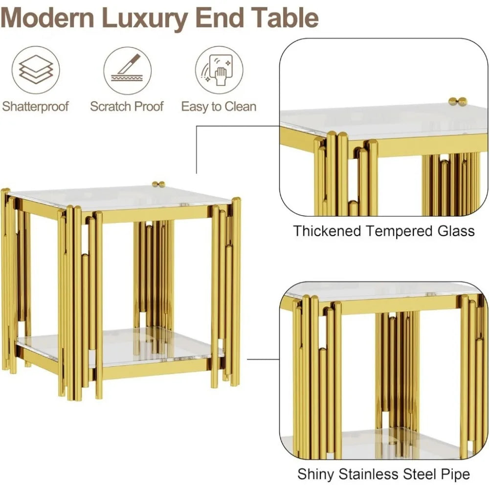 Gold Glass Living Room End Table