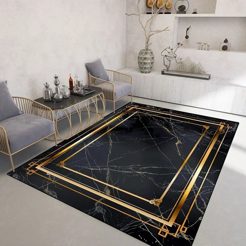 Light Luxury Black Gold Rugs for Living Room