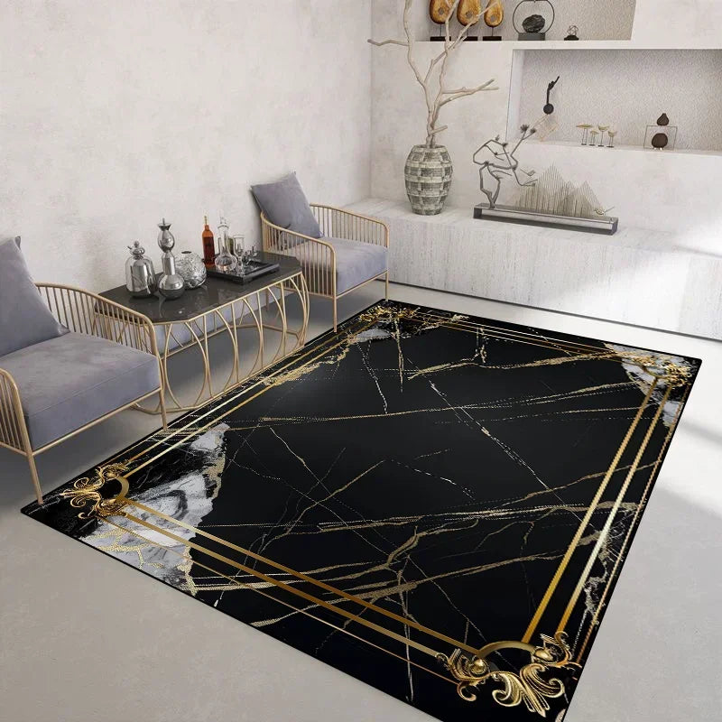 Light Luxury Black Gold Rugs for Living Room