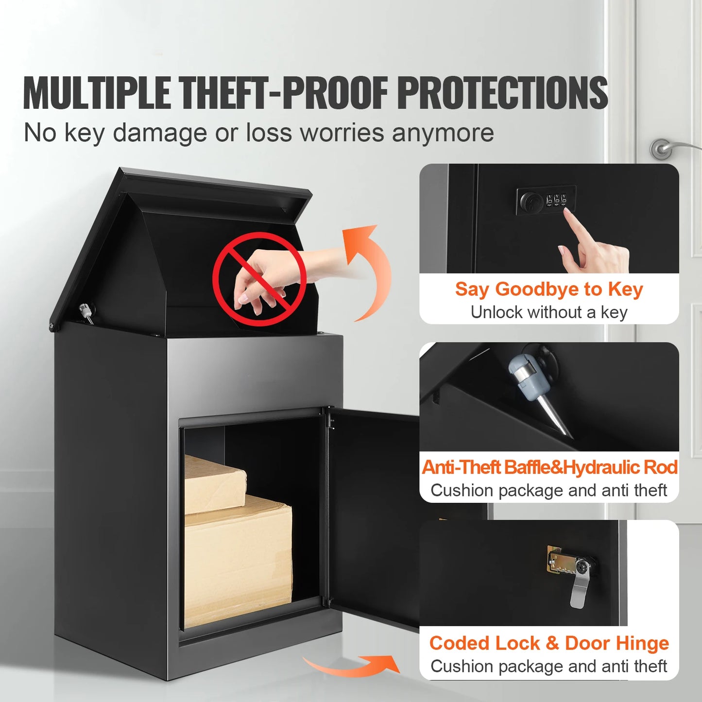 SucceBuy Wall Mounted Anti-theft Mailbox Waterproof Package Delivery Boxes for Outside Large Storage locking Mailbox for Home