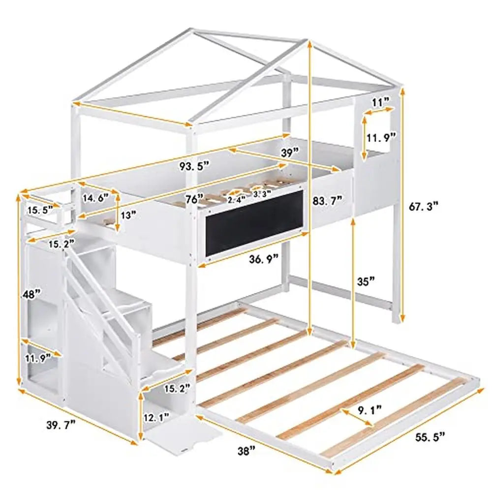 Kids Mini Loft Bed with Storage Stairs & Play Area House Bunk Beds