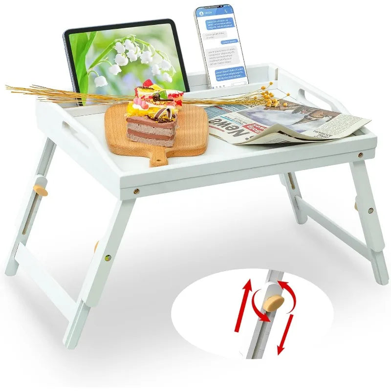 Bamboo Breakfast Food Table with Phone Tablet Holder