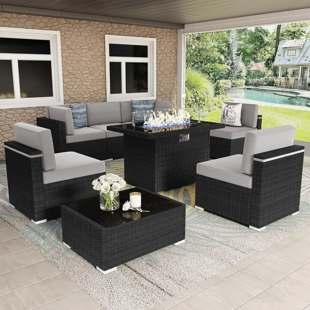 8 Pcs Patio Furniture Set with 44" Propane Gas Fire Pit