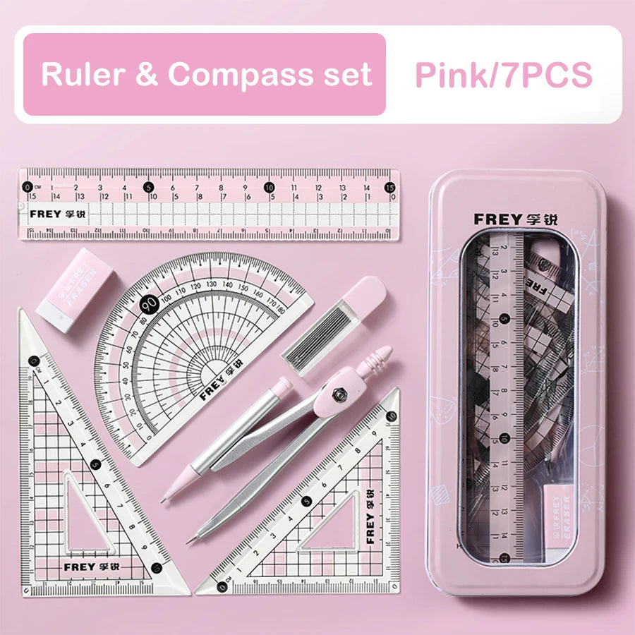 7 Pcs/Set Mathematical Rulers Set 
Multi-function Professional Compass Ruler
 Drawing Tools School Supplies Students Stationery