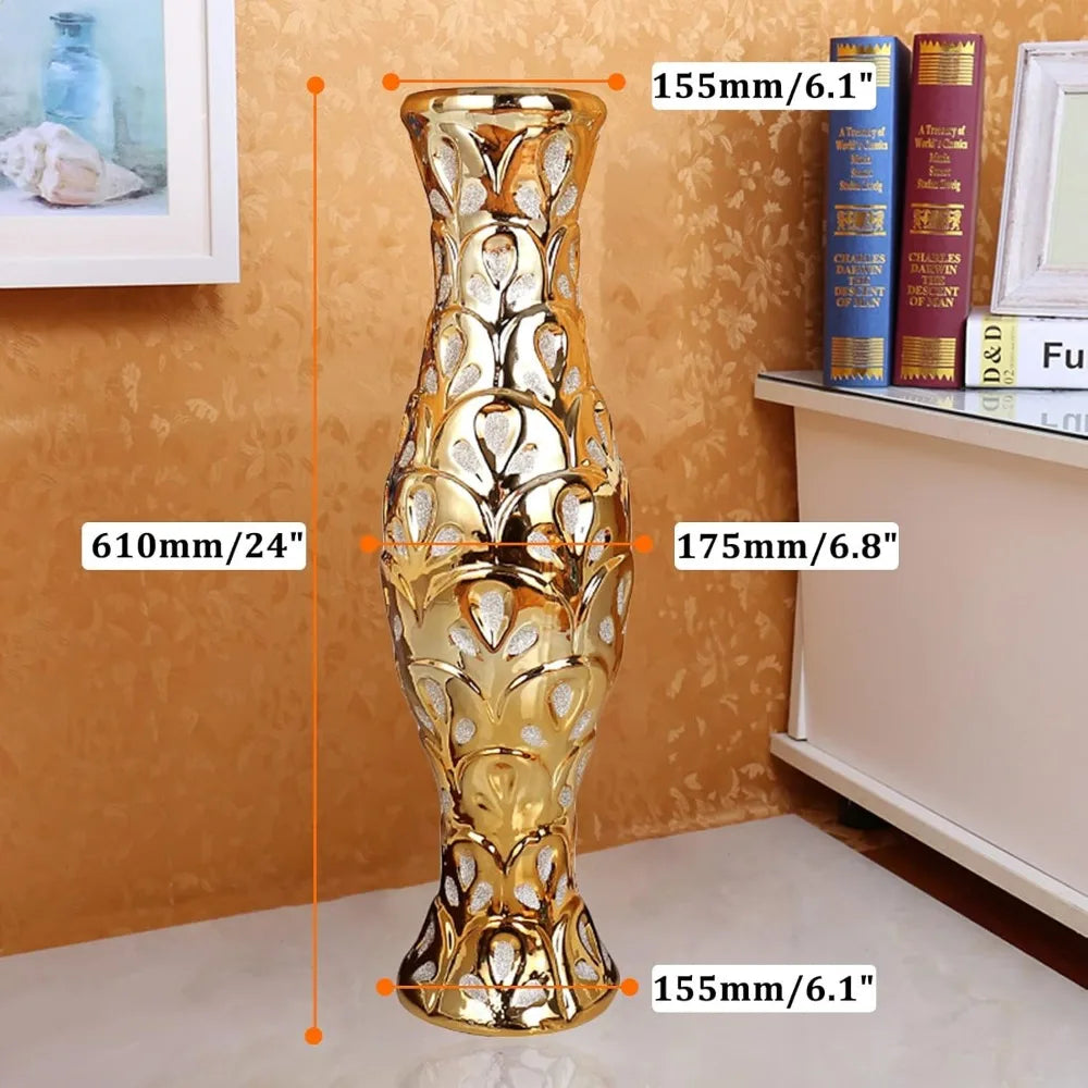 24 inch high gold ceramic floor vase,