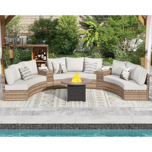 11 Piece Half-Moon Sectional Round Patio Furniture Set