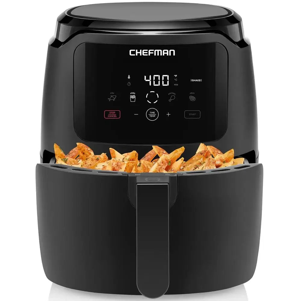 Digital Air Fryer 5 Qt One Touch Control Nonstick Presets French Fries Chicken Fish Meat LED Shake Reminder Automatic Shut-Off