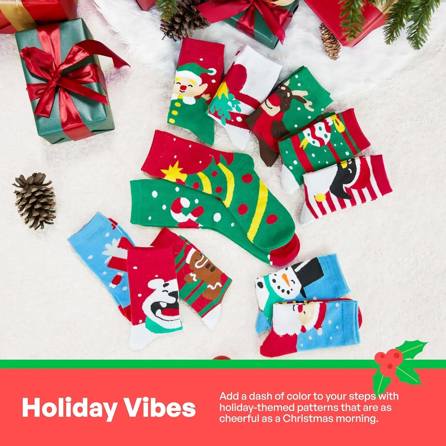 JOYFY 12 Pairs Christmas Socks Christmas Crew Socks for Women Holiday or Birthday Gift
