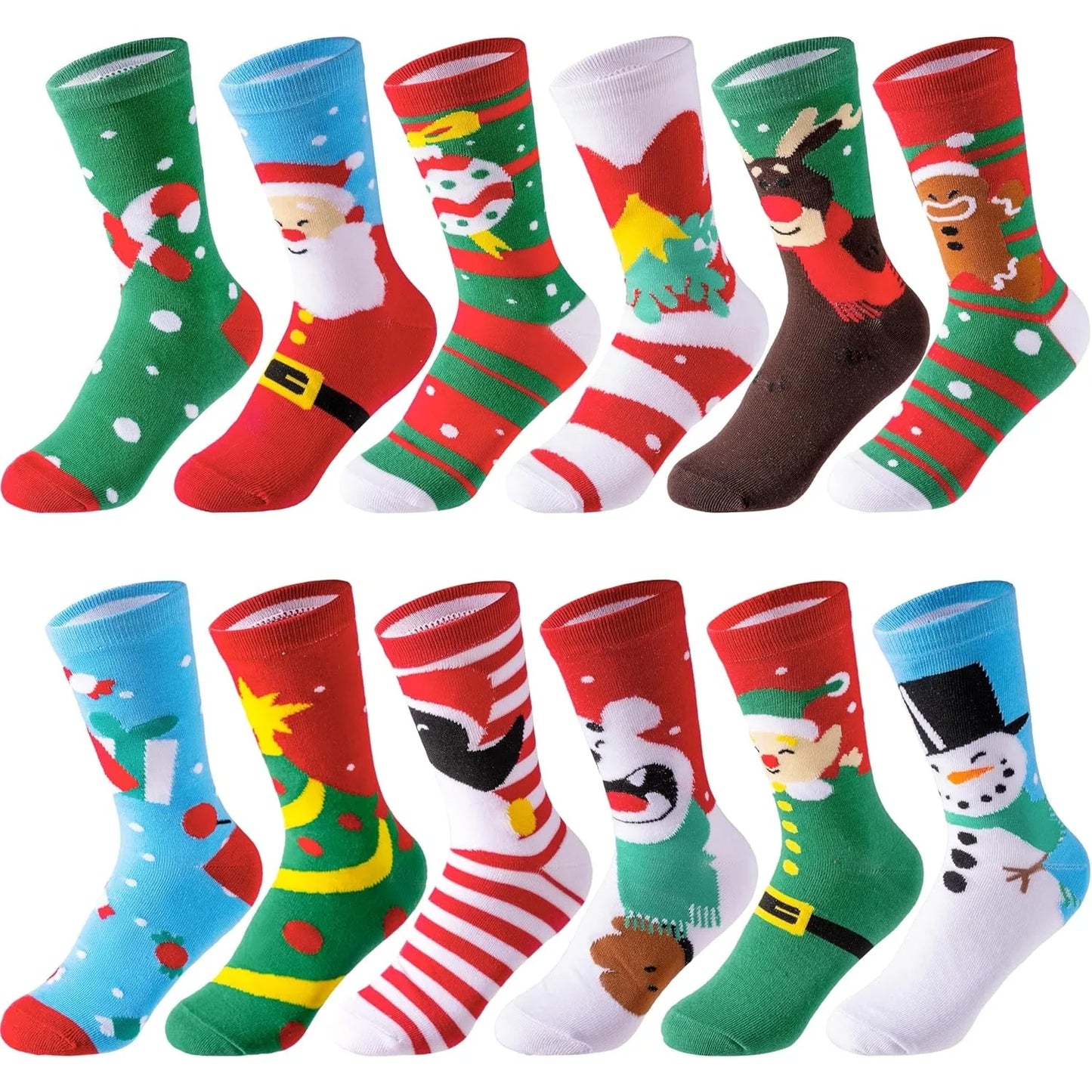 JOYFY 12 Pairs Christmas Socks Christmas Crew Socks for Women Holiday or Birthday Gift